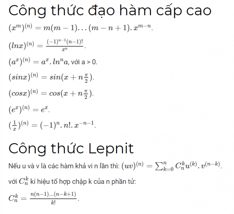 Bảng đạo hàm đầy đủ và chính xác nhất - Tạp chí âm nhạc