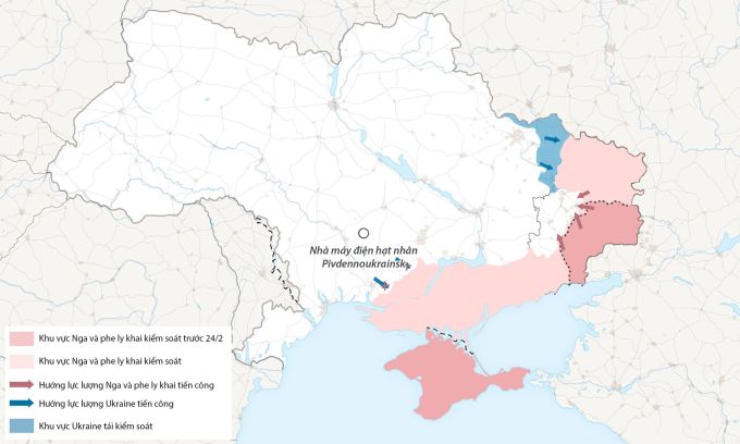 Vị trí của nhà máy điện hạt nhân Pivdennoukrainsk.  Đồ họa: Washington Post.