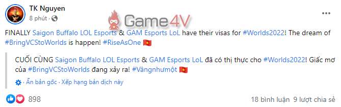 Chủ nhà GAM đã thông báo tin vui đến người hâm mộ LoL Việt Nam.